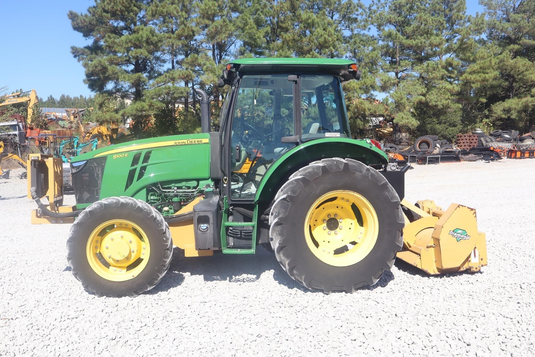 460-HOUR DEERE 5100E CAB TRACTOR WITH SIDE AND REAR FLAIL MOWERS photo 2